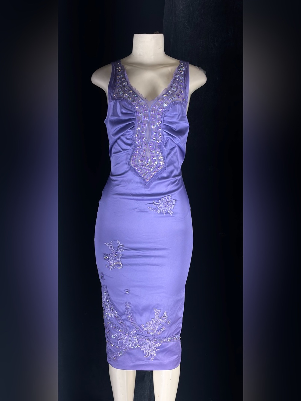 Lavender Beaded Sleeveless Sheath Dress